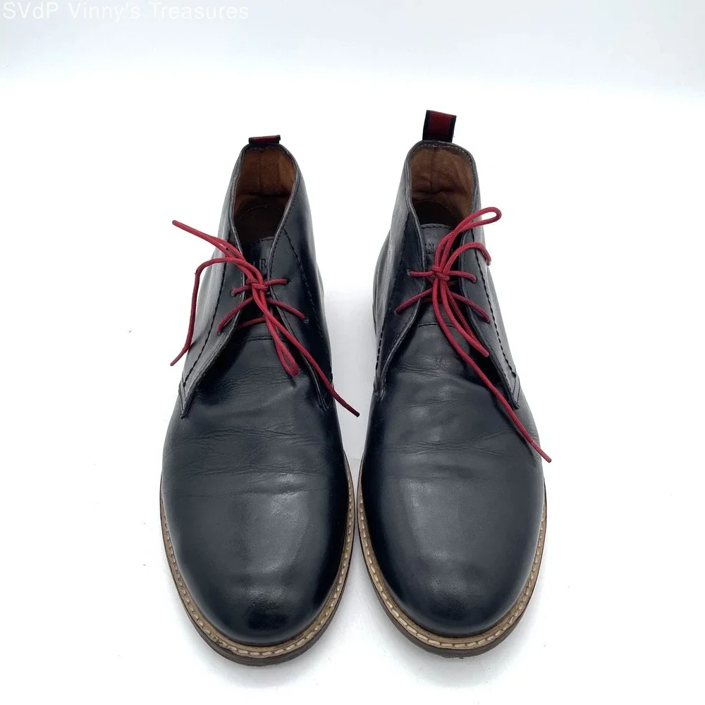 Ben Sherman 100% Genuine Leather Black Chukka Boots Men 10 Red Lace High Tops